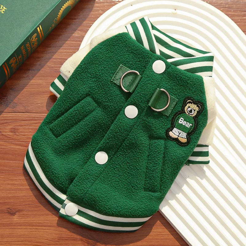 Fleece Dog Jacket Sporty Baseball Style Puppy Clothes Small Medium Breeds
