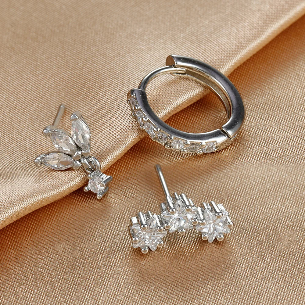 3PCS Stainless Steel Gold Colour Star Hoop Earrings 18K Gold Plated