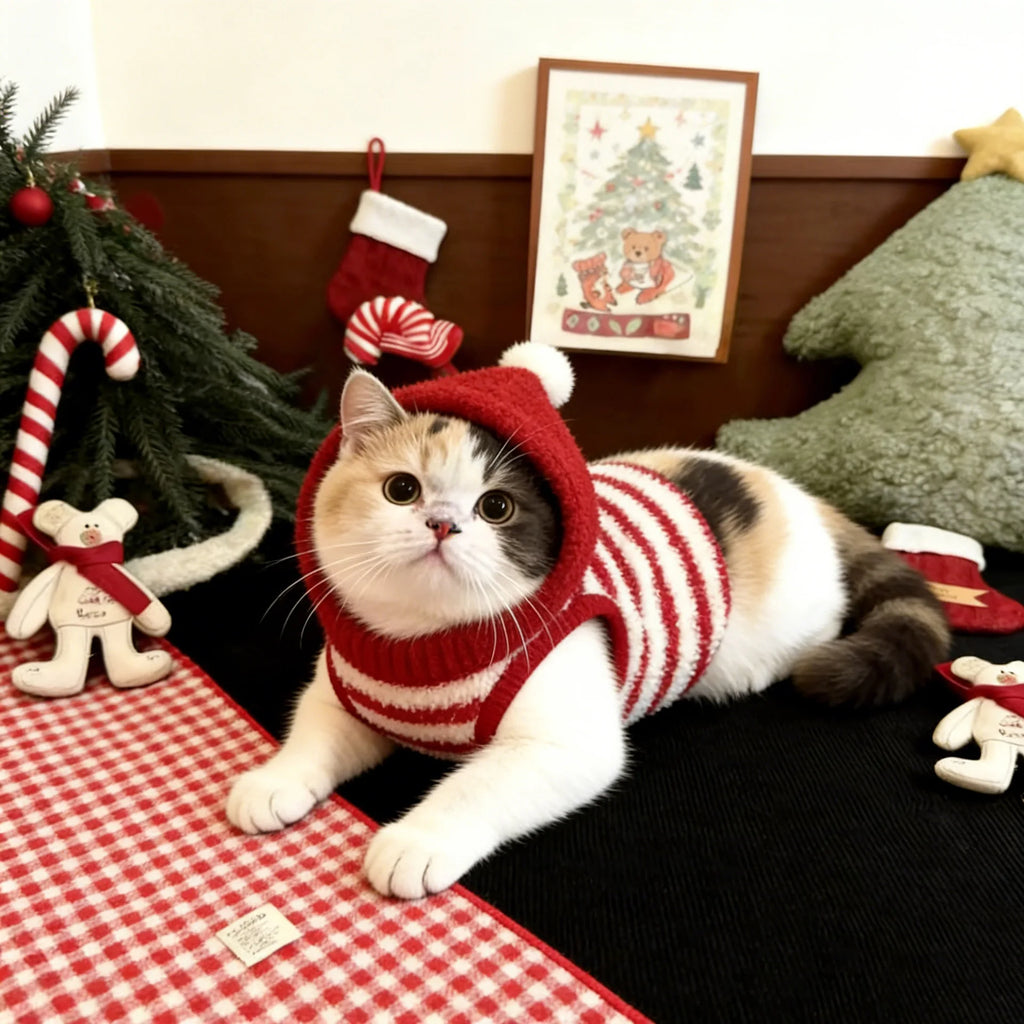 Red Striped Hoodie Vest Pet Summer Clothes Sleeveless Dog T-Shirt Puppy Coat