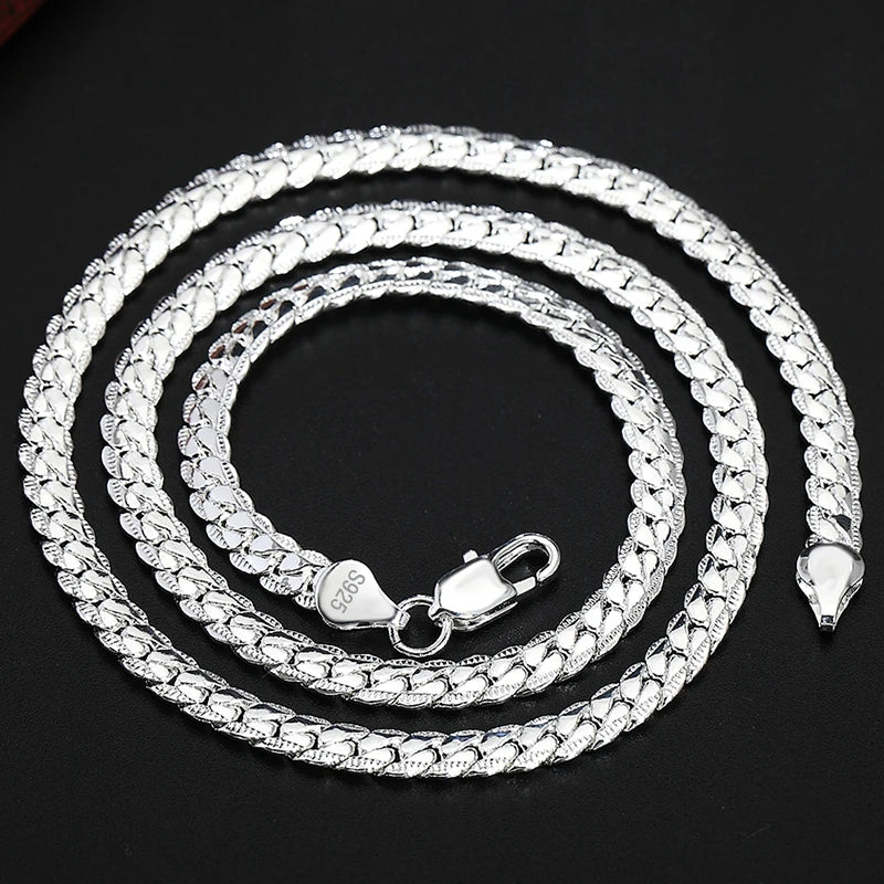 6mm Full Sideways Chain 8/18/20/24 Inch 925 Sterling Silver Men Women Jewelry