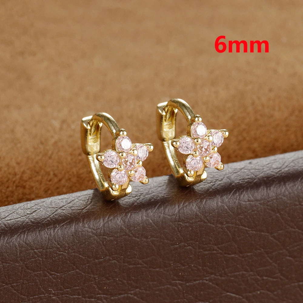 2PCS Huggies Hoop Earrings Stainless Steel Crystal Zirconia Flower