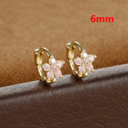 2PCS Huggies Hoop Earrings Stainless Steel Crystal Zirconia Flower