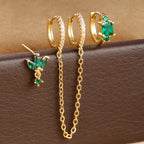 3PCS Stainless Steel Long Chain Two Hole Piercing Earrings Tassel