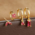 4PCS Stainless Steel Huggies Hoop Earrings Rose Red Crystal Zirconia
