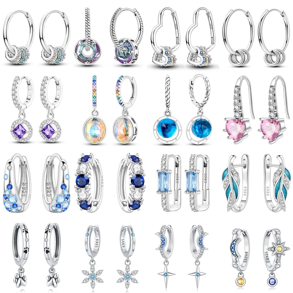 925 Sterling Silver Crystal Circular Eardrops Fashion Versatile Drop Earrings