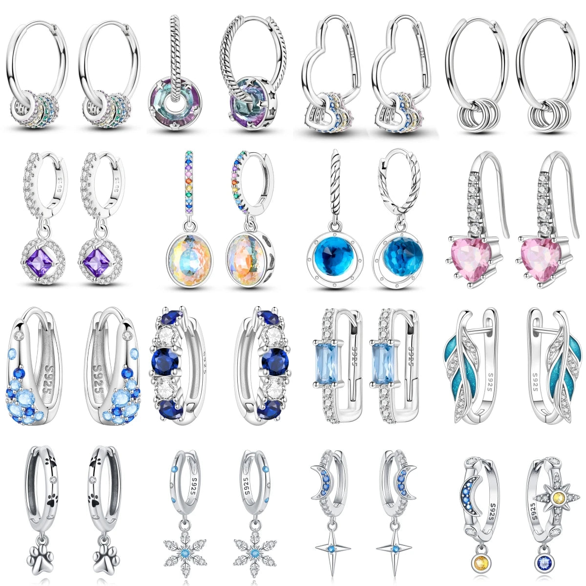 925 Sterling Silver Crystal Circular Eardrops Fashion Versatile Drop Earrings