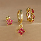 3PCS Gold Plated Lightning Flower Chain Drop Earrings Zircon Dangle