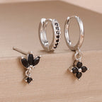 3PCS Fashion Orange Blue Zircon Hanging Earrings Stainless Steel Flower