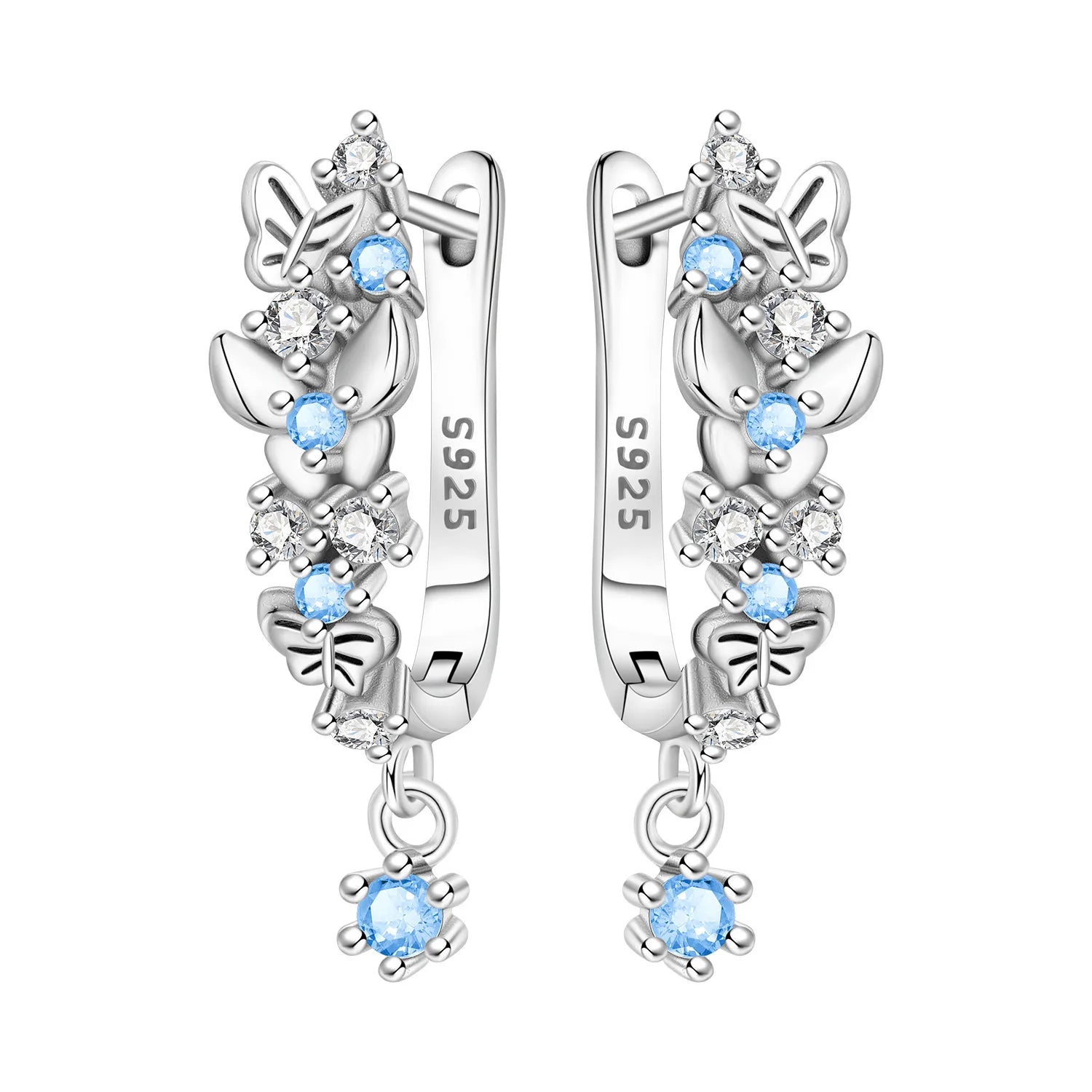 925 Sterling Silver Blue Zircon Starry Sky Hoop Earrings Trendy Jewellery