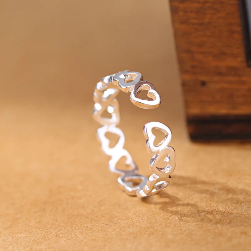 925 Sterling Silver Heart Adjustable Ring Engagement Wedding Luxury Jewellery Accessory