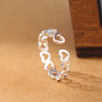 925 Sterling Silver Heart Adjustable Ring Engagement Wedding Luxury Jewellery Accessory