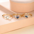 Luxury Royal Blue Purple White Zircon Triple Ring Set Rose Gold Color Stacking Thin Rings For Women Bridal Wedding Bands Jewelry