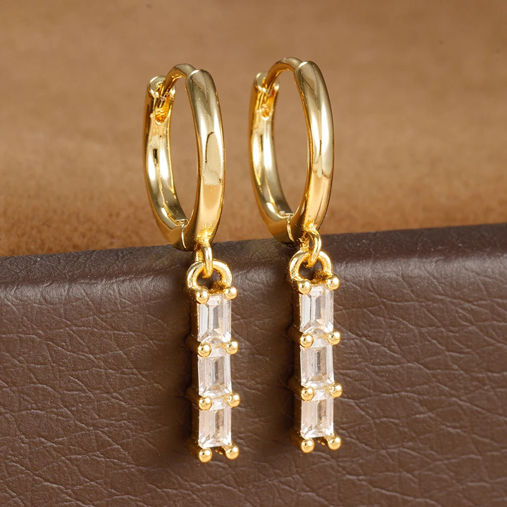 1 Pair Stainless Steel Colourful Zircon Square Dangle Earrings Punk