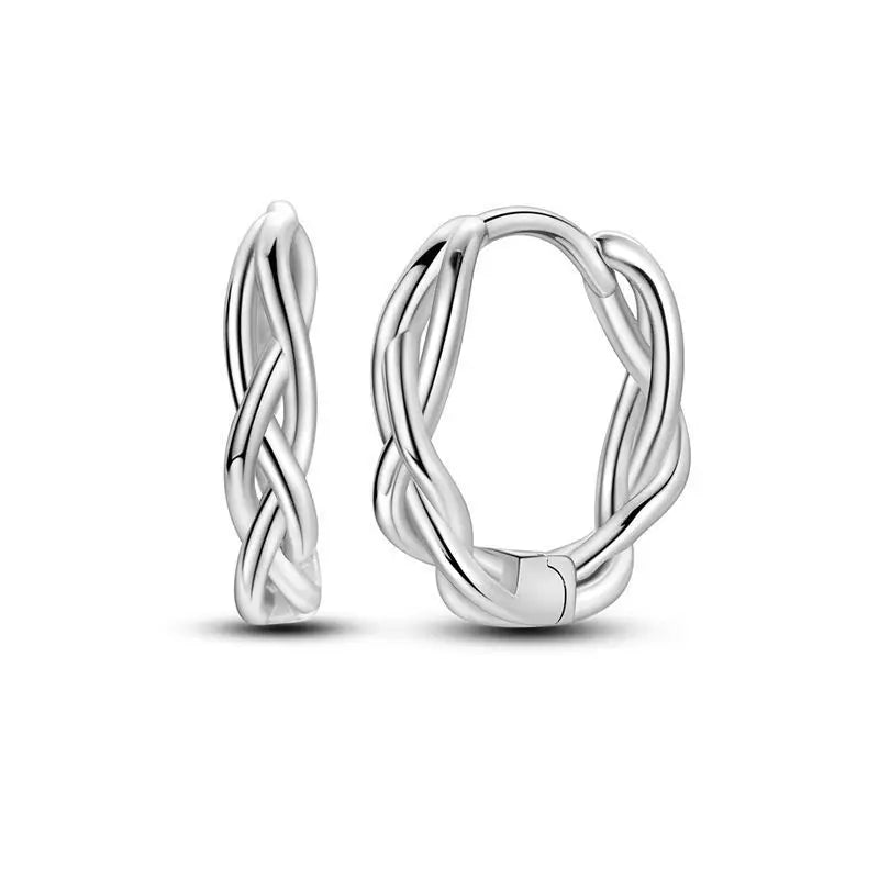 925 Sterling Silver Vintage Patterned Stone Inlaid Hoop Earrings Trendy Gift