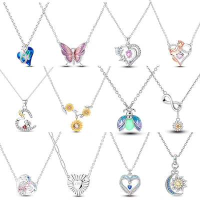 925 Sterling Silver Luminous Firefly Heart Shaped Zircon Pendant Necklace For Women Fashion Anniversary Birthday Jewelry Gifts