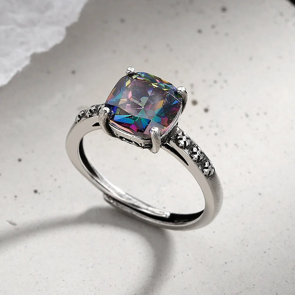 925 Sterling Silver Colour Zircon Open Rings For Women Engagement Luxury Jewelry Gift Female  Jewellery