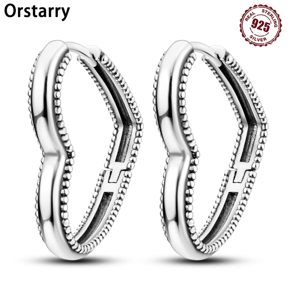 925 Sterling Silver Simple Love Heart Zircon Circle Hoop Earrings Jewellery
