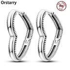 925 Sterling Silver Simple Love Heart Zircon Circle Hoop Earrings Jewellery
