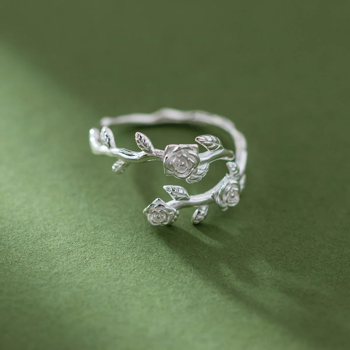 925 Sterling Silver Roses Branch Adjustable Ring Engagement Wedding Female Luxury Accessory