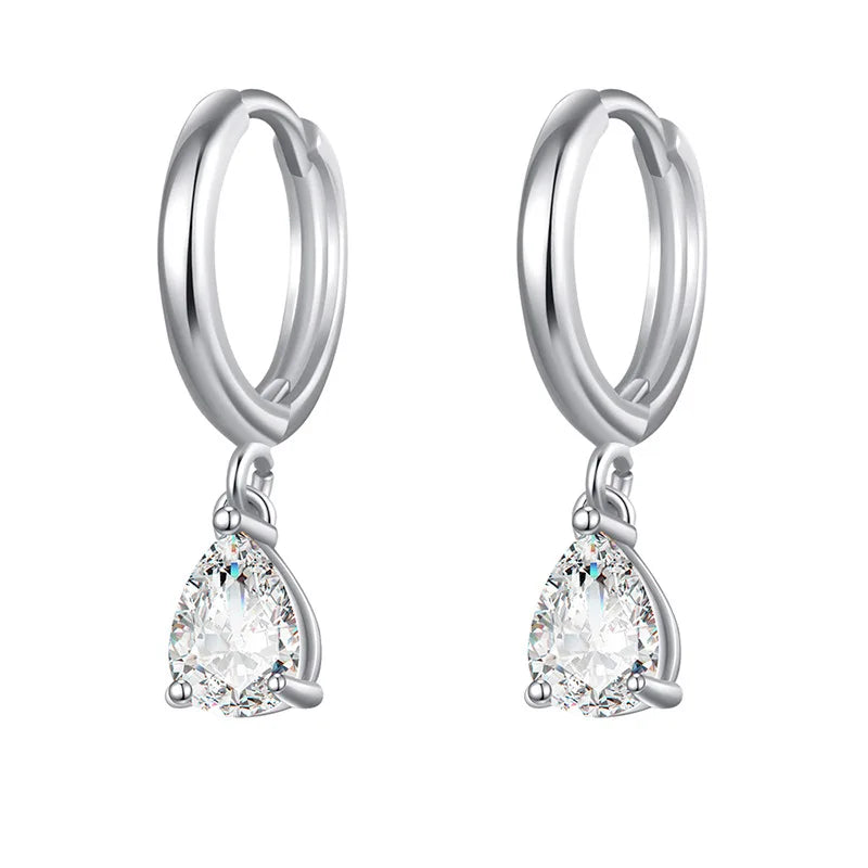 New Stainless Steel Cubic Zirconia Hoop Earrings Small Pendant