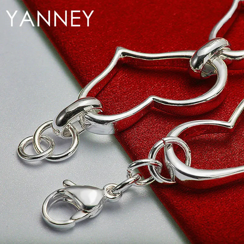 925 Sterling Silver 8-inch Heart Bracelet Women Wedding Party Jewellery Gift