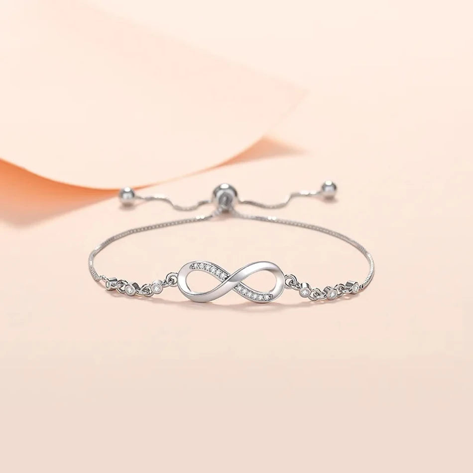 Pretty Crystal Bracelet 925 Sterling Silver Women Valentine's Day Gift