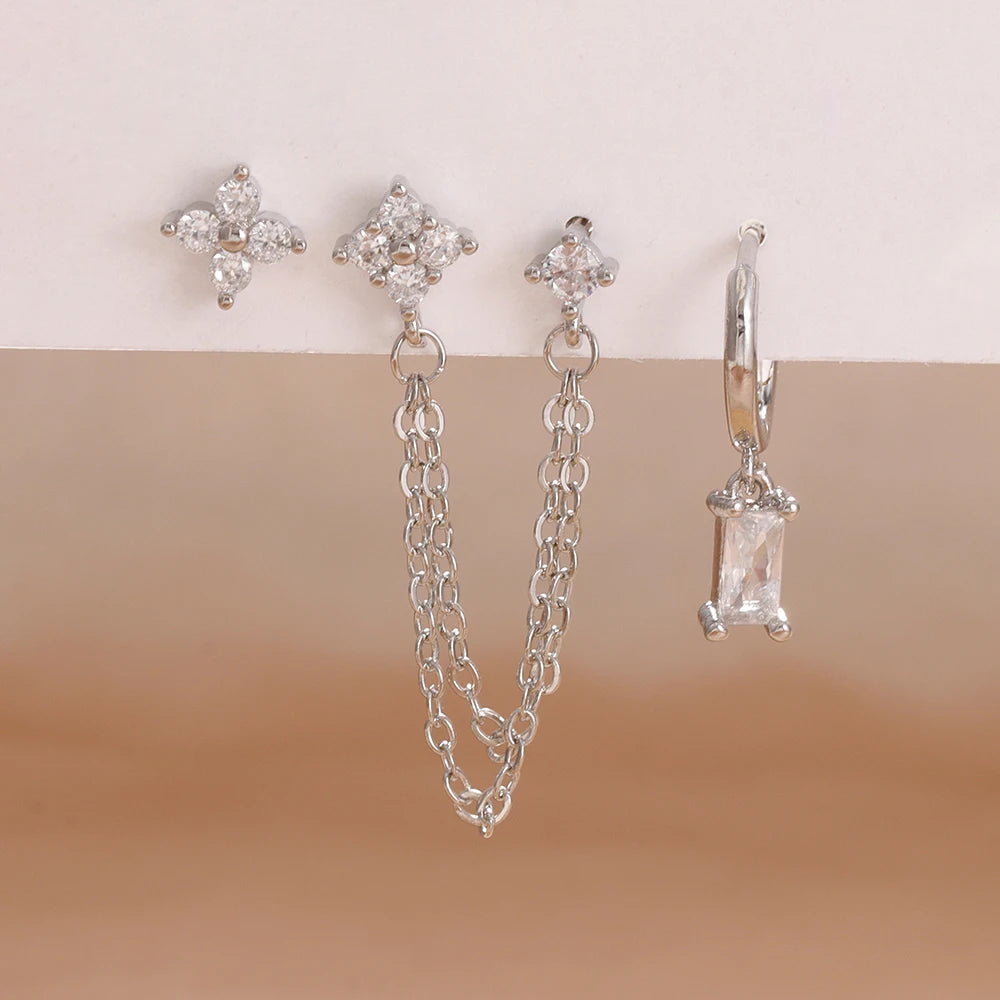 3PCS Exquisite Stainless Steel 12 Constellation Birthstone Earrings Set