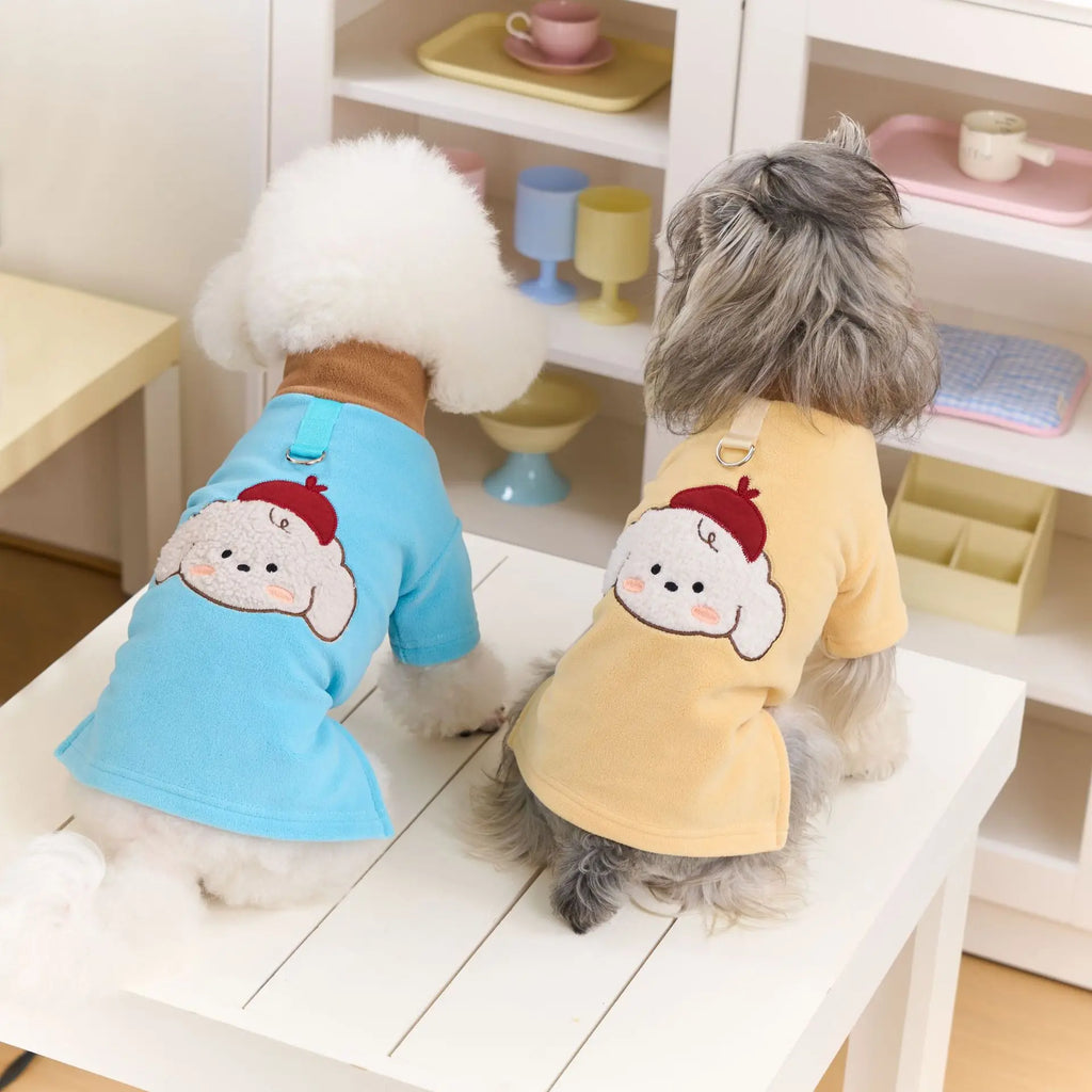 Cute Printed Plush Dog Hoodie - Soft Fleece Puppy Sweater, Skin-friendly & Warm, Pet Costume Clothes for Small Dogs