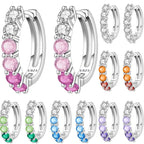 925 Sterling Silver Lucky Month Birthday Stone Hoop Earrings Trendy Jewellery