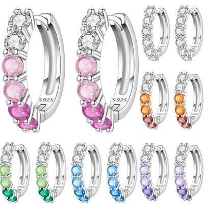 925 Sterling Silver Lucky Month Birthday Stone Hoop Earrings Trendy Jewellery