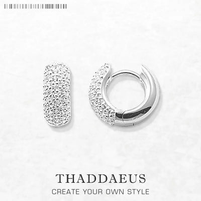 White Pave Creole Hinged Hoop Earrings Solid 925 Sterling Silver Gift