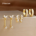 3 Pairs Exquisite Zircon Little Huggies Hoop Earrings Set Steel