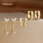 3 Pairs Exquisite Zircon Little Huggies Hoop Earrings Set Steel