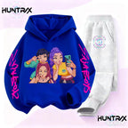 Kids Kpop Demon Hunter Cartoon Print Hoodie and Athletic Pants Sports Set
