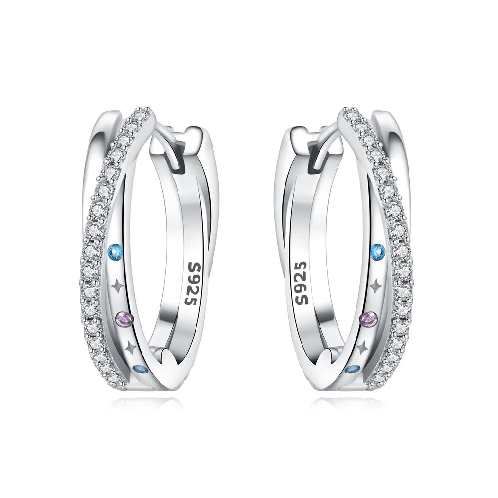 925 Sterling Silver Blue White Cross Versatile Hoop Earrings Birthday Gift
