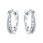 925 Sterling Silver Square Chain Stone Inlaid Hoop Earrings Trendy Jewellery