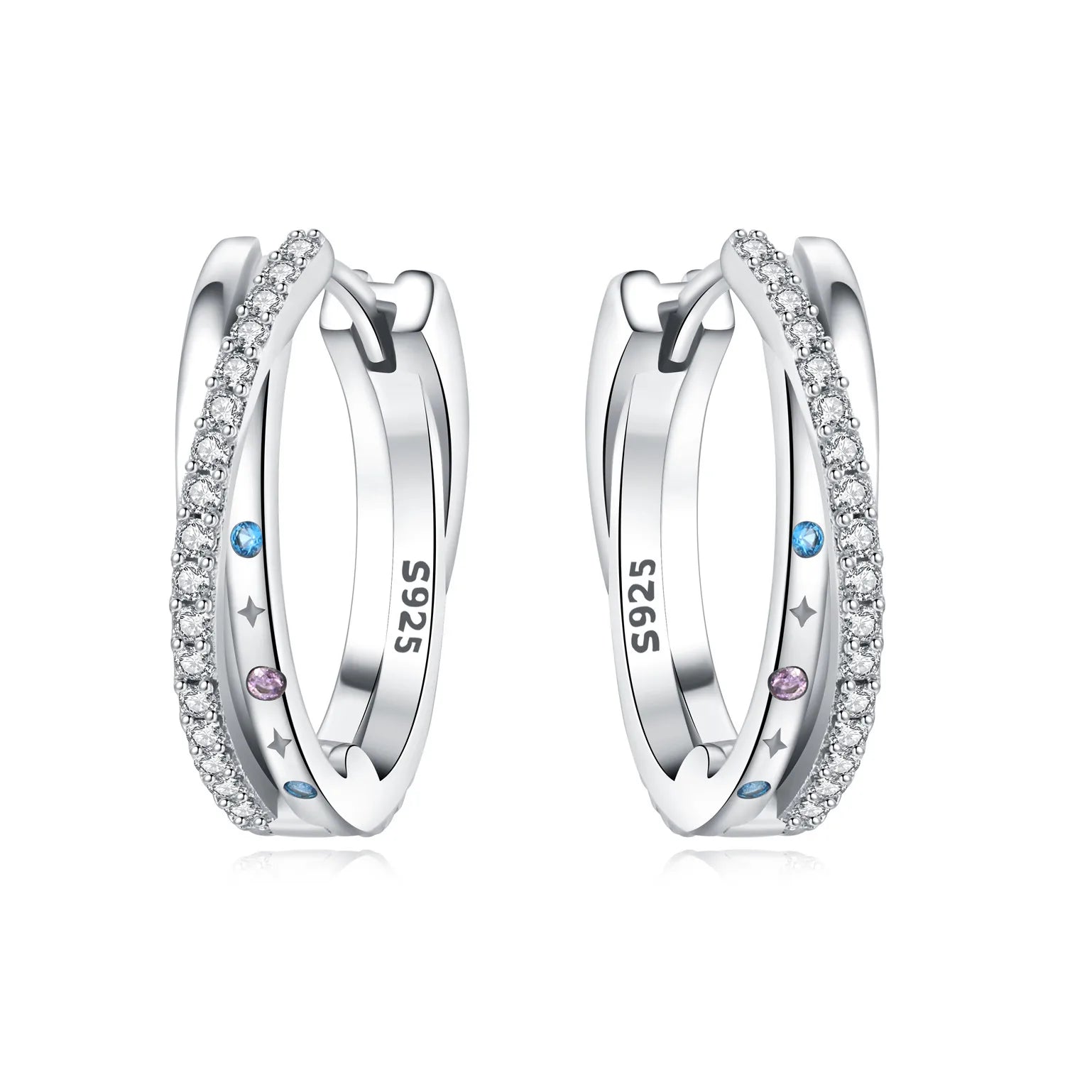 925 Sterling Silver Minimalist Staggered Circular Hoop Earrings Birthday Gift