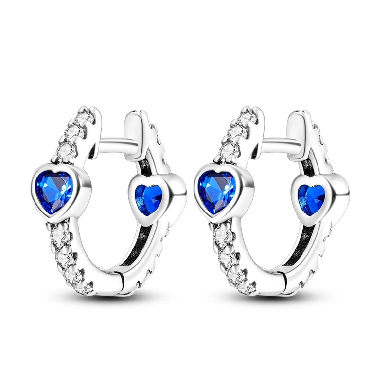 925 Sterling Silver Geometric Minimalist Blue Zircon Circle Hoop Earrings Gift