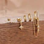5PCS Crystal Zirconia Stainless Steel Hoop Earrings Star Chain