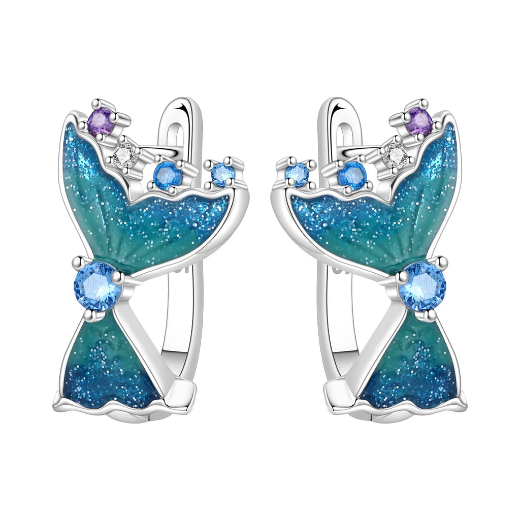 925 Sterling Silver Blue Zircon Starry Sky Hoop Earrings Trendy Jewellery