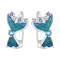 925 Sterling Silver Blue Devil Fish Hoop Earrings Anniversary Jewellery Gift