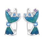 925 Sterling Silver Blue Devil Fish Hoop Earrings Anniversary Jewellery Gift