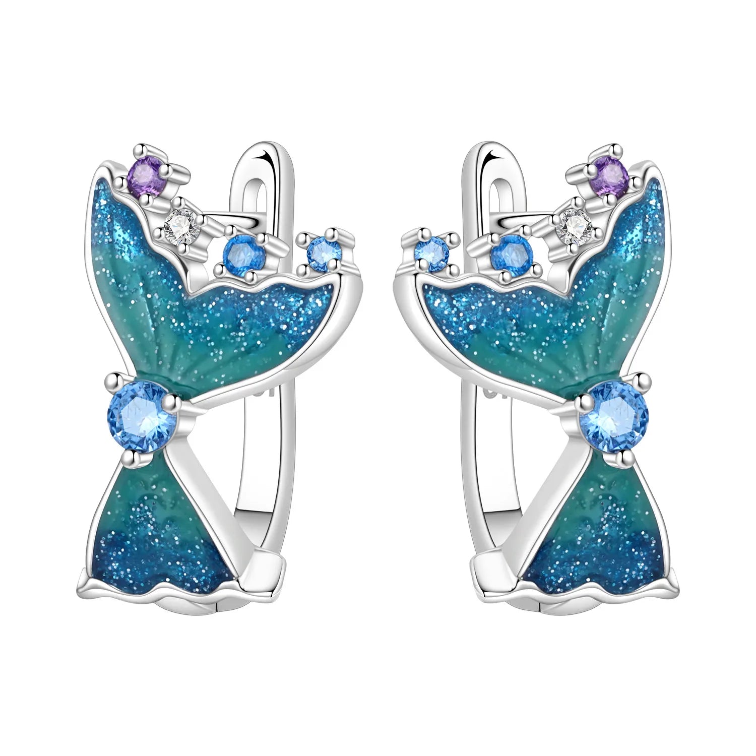 925 Sterling Silver Blue Devil Fish Hoop Earrings Anniversary Jewellery Gift