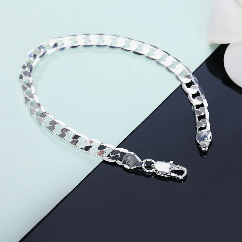 8mm Geometric Side Chain Bracelet 925 Sterling Silver Men Women Luxury Gift