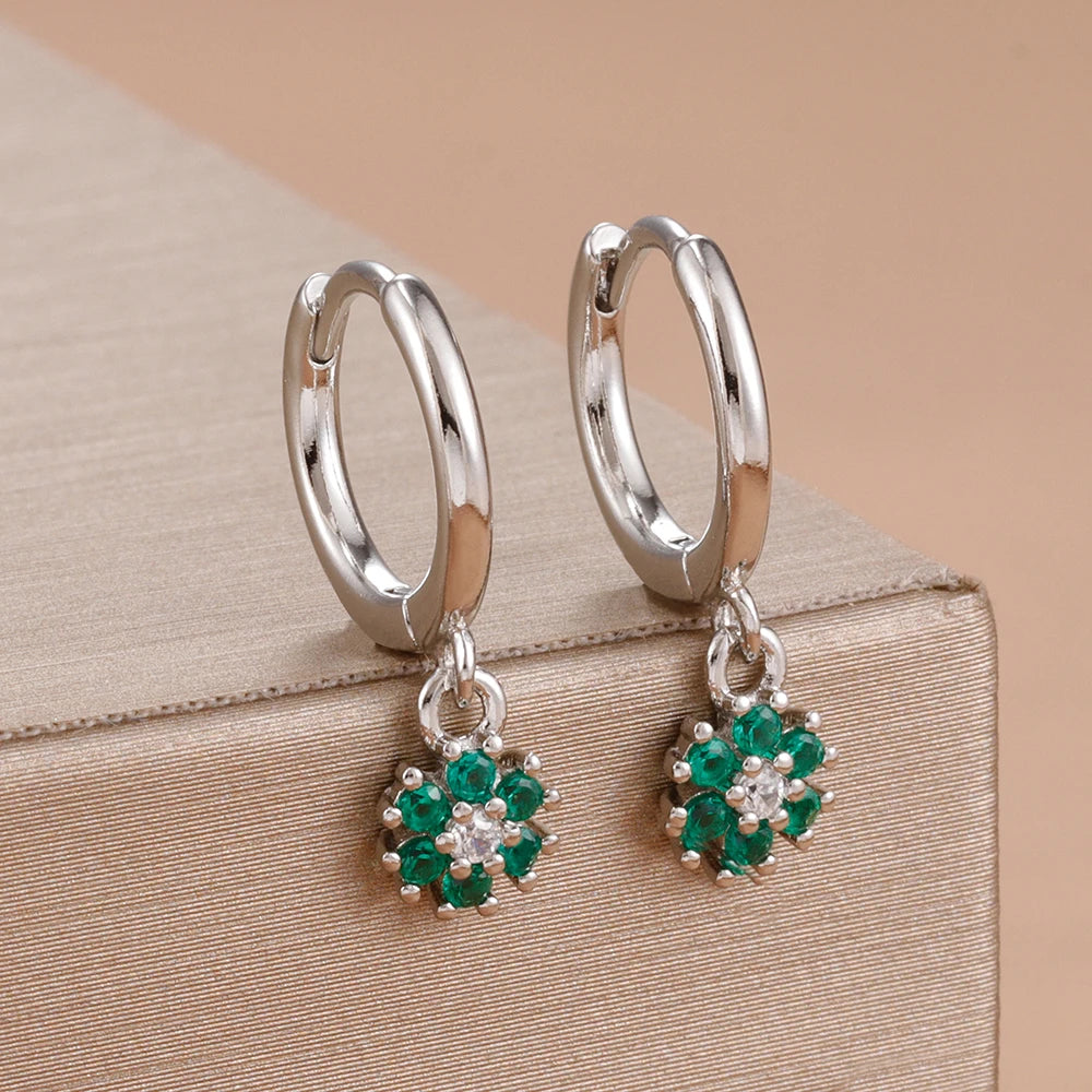 Exquisite Colourful Crystal Flower Hoop Earrings Stainless Steel