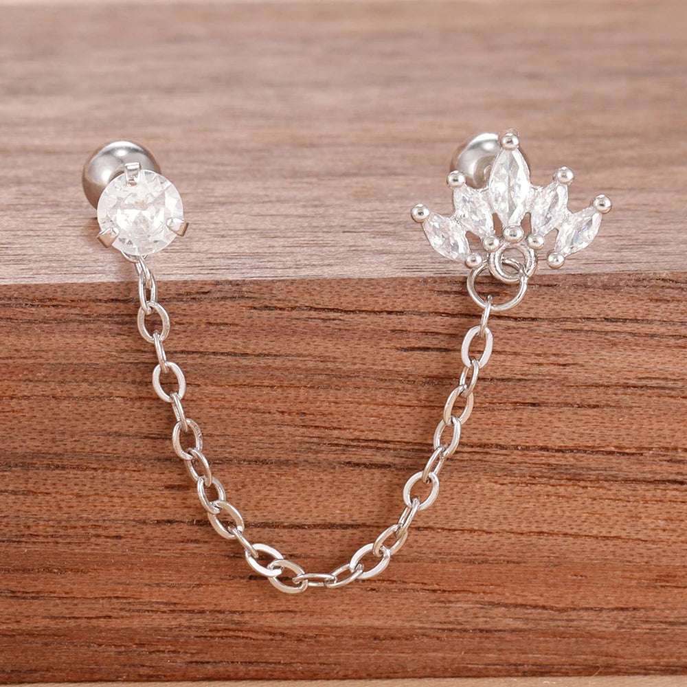 Stainless Steel Gold Colour Chain Dangle Drop Earrings Clip Earring