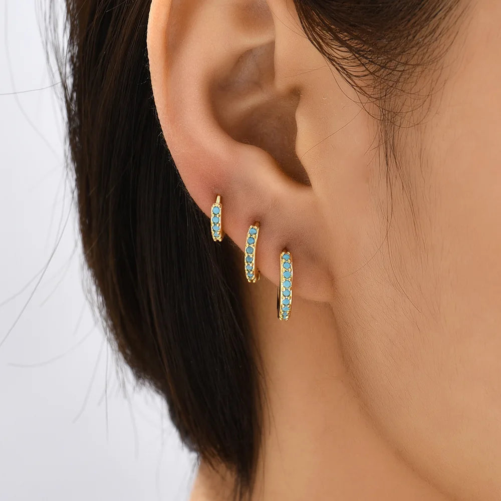 Fashion Crystal Zirconia Small Hoop Earring Geometric Circle Green