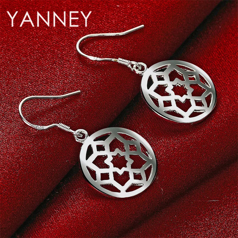 925 Sterling Silver Floral Openwork Pendant Earrings Women Wedding Jewellery
