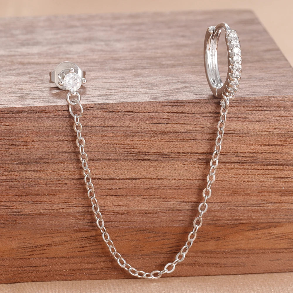 Stainless Steel Gold Colour Chain Dangle Drop Earrings Clip Earring