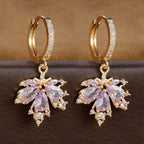 2pcs Vintage Crystal Zircon Maple Leaf Earrings Women Hoop Piercing